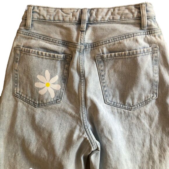 PacSun 90s Boyfriend Daisy Paint Jeans Womens Size 26 Light Wash High Rise Denim - Picture 8 of 15